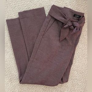 Purple straight leg pants with tie belt